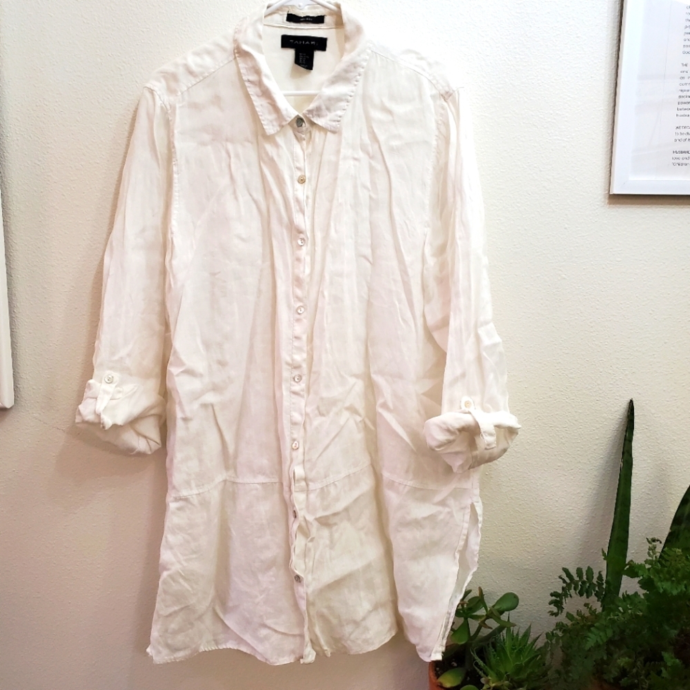TAHARI, XL 100% Linen Blouse